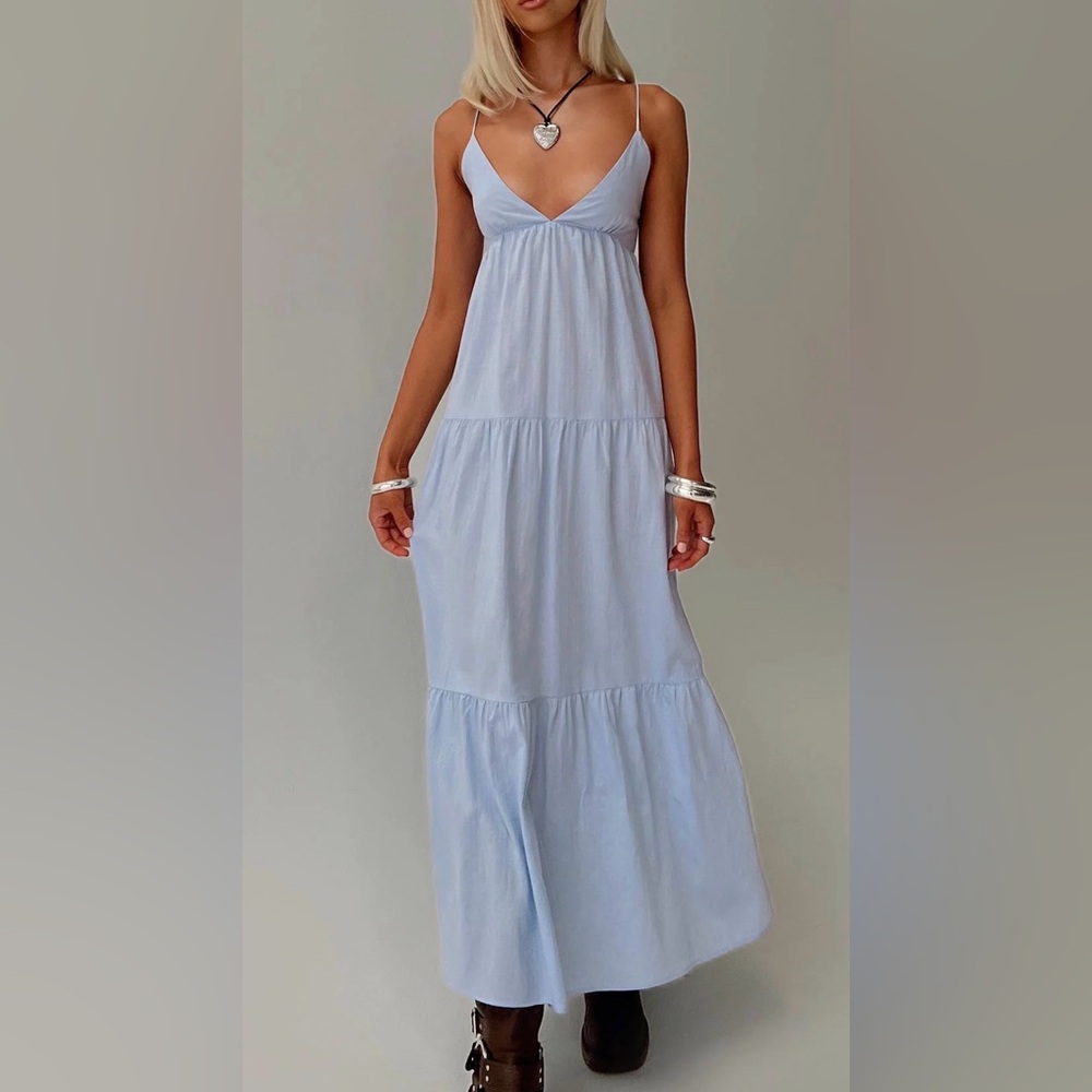 Princess Polly Pale Blue Tiered Maxi Dress | Chelsea Maxi Dress in Blue
